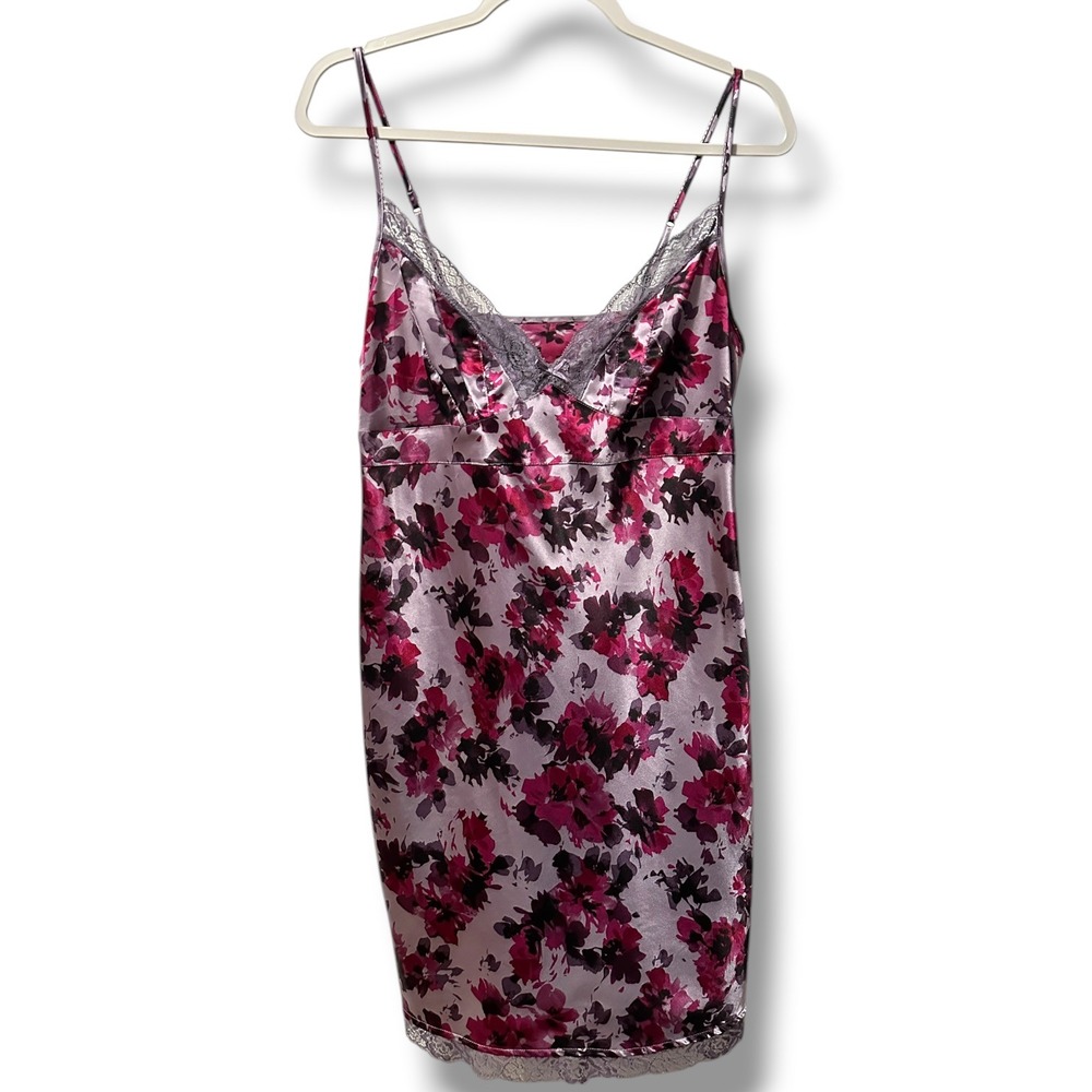 Chanteuse Intimates Floral Satin Lace Chemise Nightgown Slip‎ Dress Babydoll M